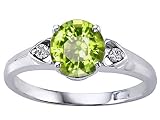 1.29 cttw 10k Gold Genuine Round Peridot and Diamond Engagement Ring