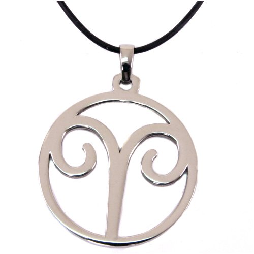 Zodiac Sign Necklace Aries Pendant Stainless Steel on Rubber Cord By Bucasi