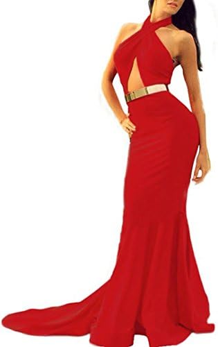 Agatha Garcia Women's Sexy Red Cutout Mermaid Dress with Gold Belt