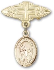 14K Gold Baby Badge with St. Zachary Charm and Badge Pin with Cross