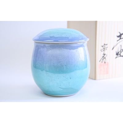 ミニ骨壷「九谷焼銀彩グリーンブルー3寸：宗秀作」【桐箱入り】〈 直径 約9ｃｍ / 高さ 約10.3ｃｍ 〉