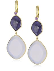 Zaiken Jewelry "Organic Slices Collection" Chalcedony, Lapis and Purple Sapphire Drop Earrings