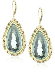 Dana Kellin Elegant Large Aqua Quartz Edged in Hand Cut Metal Beads Drop Earrings