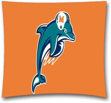 NFL Throw Pillow Cushion Covers, Miami Dolphins Square Decorative Throw Pillowcases, Pure Cotton, Bedding, Sofa, Couch, Size: 18x18 inches (45x45 cm) Ball Game Theme 2365