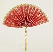 Asian Fusion Beaded Red Fan with Gold Tassel Christmas Ornament 9.5"