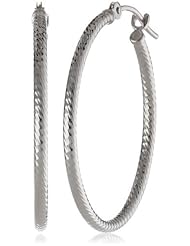 Duragold 14k White Gold Diamond-Cut Hoop Earrings, (0.95" Diameter)