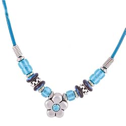 Aqua Flower Charm Girls Pendant Necklace -- Made In USA