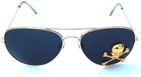 Highway Aviators Sunglass #2, Gold Frame, Smoke Lens, Large Gold Skull Bones, Proudly Made in the USA, 5.5 Inches X 2 Inches