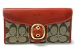 AUTHENTIC COACH BLEECKER SIGNATURE CHECKBOOK WALLET (Wine/Khaki) 40893