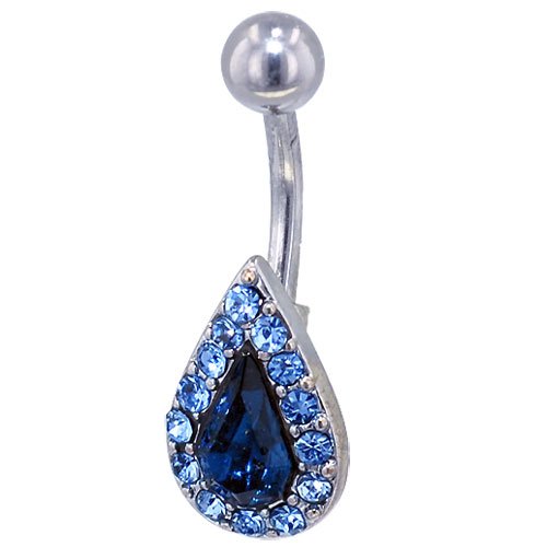 Blue Crystal Teardrop Dangle Belly Ring