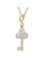 Sterling Silver Clover Top Diamond Key Pendant Necklace , (1/20 cttw) 18"