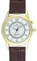 AK Anne Klein Women's Gold-Tone Easy to Read Instalite Leather Strap Watch #10-7908MPBI