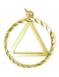 Alcoholics Anonymous AA Symbol Pendant, #11-1, Solid 14k Gold, Large Diamond Cut Circle