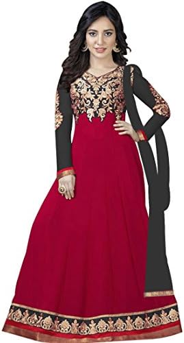 Whatshop Red And Black Georgette Long Floor Length Anarkali Suit