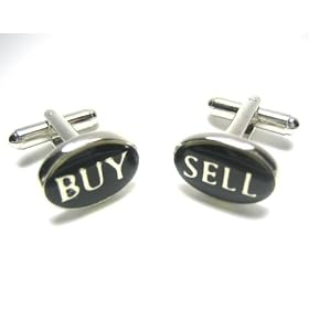 Silver & Black Buy Sell Wall Street Stock Broker Cufflinks