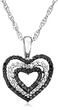 Sterling Silver Black and White Diamond Heart Pendant