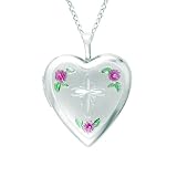 Sterling Silver Heart Shaped Cross w/ Flowers Locket
