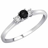 14K Gold Round 3 Stone Black Diamond & White Diamond Engagement Ring (1/4 ctw)