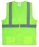 Cordova VS271PXL Class II Mesh Surveyors Vest, Silver Stripes, Zipper Closure with Four Front Pockets, Lime, X-Large