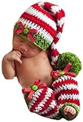 Liange Newborn Baby Photography Prop Crochet Knitted Handmade Christmas Stripe Bow Hat Leg warmer