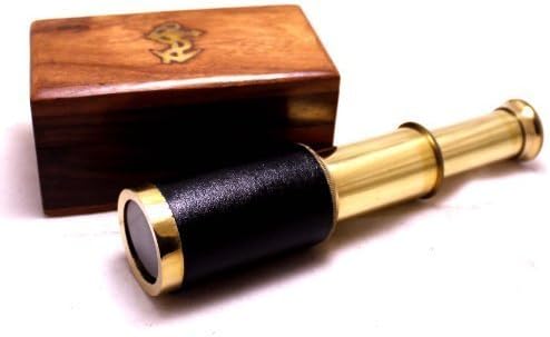 6" Handheld Brass Telescope with Wooden Box - Pirate Navigation Clear Wooden Box by Krishna Mart