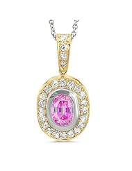 Vintage Oval Shaped Diamond Pendant With An Oval Center Stone In 18K Yellow Gold With A 1.00 ct. Genuine pink-sapphire Center Stone.