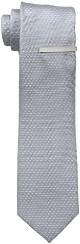 Little Black Tie Men's Quilted Solid Tie with Tie Bar, Silver, One Size