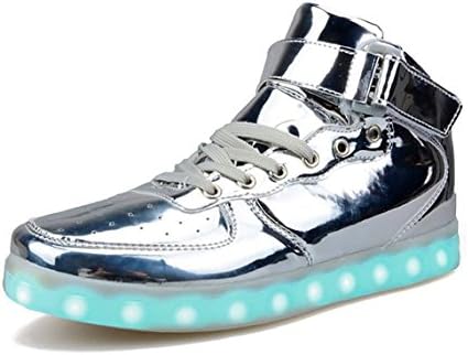 Childdream LED USB Light Up Shoes Boys Girls Leather Sneakers Silver 7 M US Big Kid