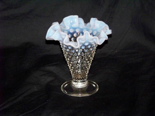 Fenton Hobnail White And Clear Milk Glass Trumpet Vase 4"