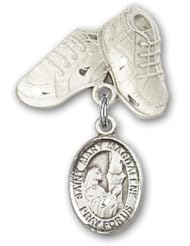 Sterling Silver Baby Badge with St. Mary Magdalene Charm and Baby Boots Pin
