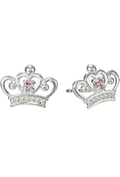 Disney Princess Sterling Silver Pink Crown-Shape Stud Earrings