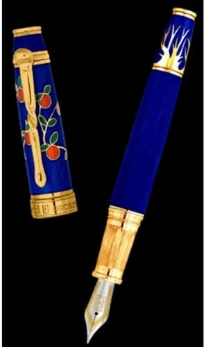 David Oscarson Tree of Life Azure Blue with Orange and Green Fine Fountain Pen