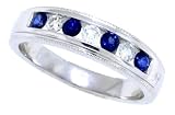 0.31ct Channel Set Genuine Sapphire and Diamond Wedding Band in 14Kt White Gold