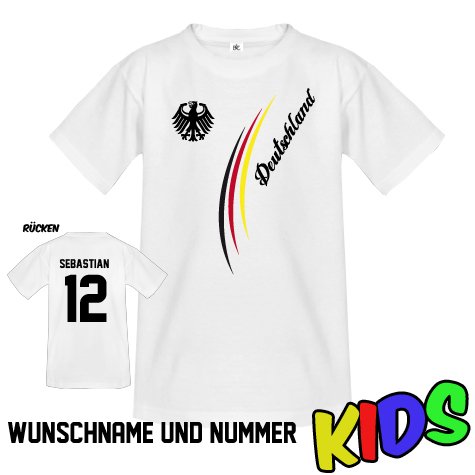 DEUTSCHLAND FAN SHIRT – STRIPES – WUNSCHNAME UND NUMMER – KIDS – T-SHIRT by Kids-Jayess Gr. 98/104