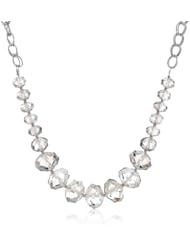 Faceted Rondelle Glass Bead and Silver Tone Chain with Clasp Necklace, 18"