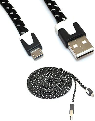 ERUSUN® 3M 10ft Flat Braided Fabric Micro USB Date Sync Charger Cable for Android HTC Samsung Galaxy S3 S4 Sony LG Nokia (Black)