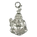 Silver Buddha Clip on Charm with Cubic Zirconia Belly Button