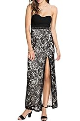 V-neck Strapless Ankle Length Sleeveless Sweetheart Lace Slit Vintage  Evening Dress  With Rhinestones