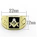 Marimor Jewelry Men's Stainless Steel 14K Gold Ion Plated Crystal Masonic Lodge Freemason Ring Size 8-13