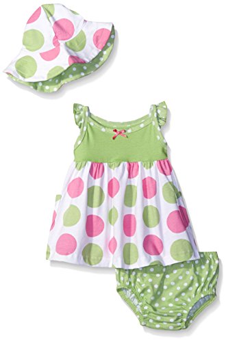 Gerber Baby Three-Piece Sundress, Diaper Cover and Hat Set, Dots, 0-3 Months