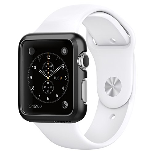 Apple Watch Case, SpigenÂ® [Exact-Fit] Apple Watch 42mm Case Slim **NEW** [Thin Fit] [Smooth Black] Premium Matte Finish Hard Case for Apple Watch 42mm (2015) - Smooth Black (SGP11498)