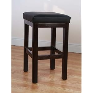 Backless Beech Wood Dining - Kitchen Bar Stool, Assembled - Dark Mahogany by Euro Select