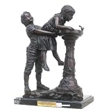 Boy & Girl at Water Bronze Statue on Marble Base