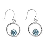 Sterling Silver March Aqua Crystal Birthstone Open Circle Drop Earrings