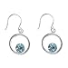 Sterling Silver March Aqua Crystal Birthstone Open Circle Drop Earrings