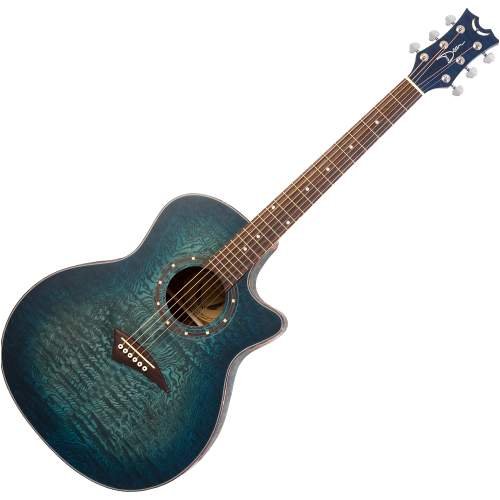 Dean Exotica Quilted Ash Acoustic-Electric Cutaway Guitar with Tuner Preamp, Trans Satin Blue