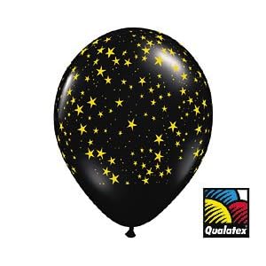   Black with Gold Stars Latex Balloons 