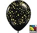 (12) Black with Gold Stars Latex Balloons 11" Festive!