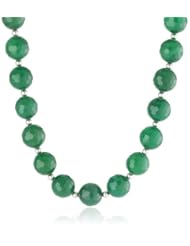 14Mm Faceted Emerald Green Agate Accented with Sterling Silver Beads and Clasp Necklace, 18"