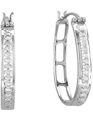 10K White Gold 0.25cttw Single Row Shared Prong Round Diamond Hoop Earring